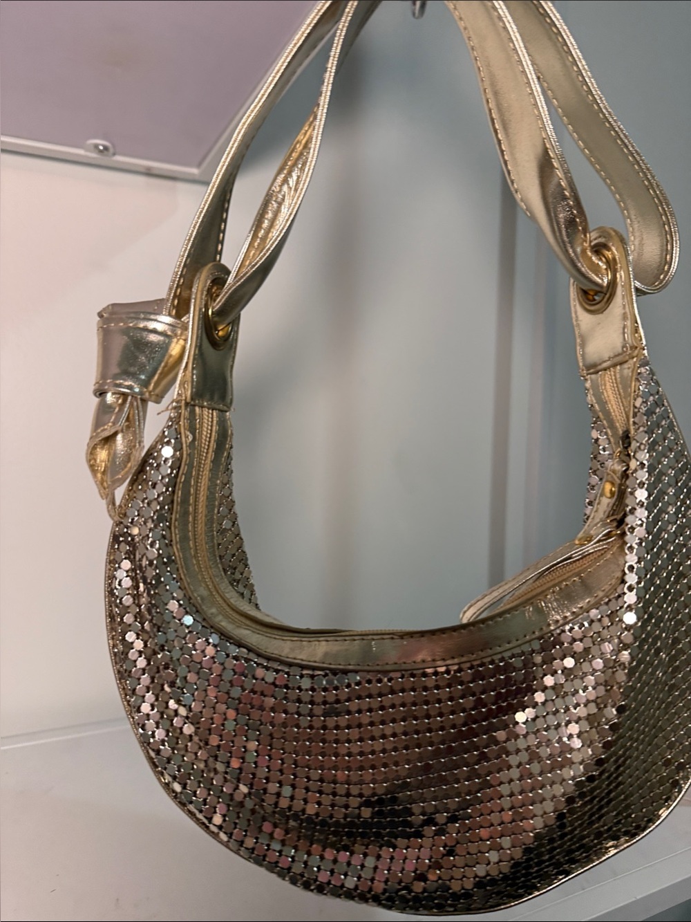 Gold Sequin Crescent Shoulder Bag - Women's Shimmering Hobo